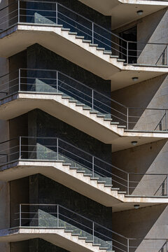 Modern building staircase facade with geometric lines