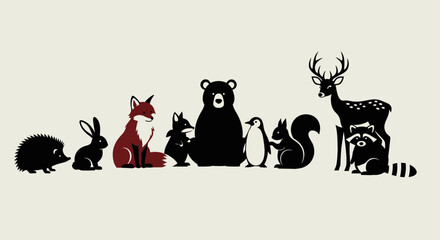 Collection of Forest Animals in Stylized Silhouette Art. © Refina