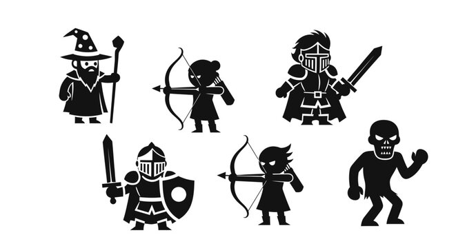Collection of Fantasy Game Characters Silhouettes.
