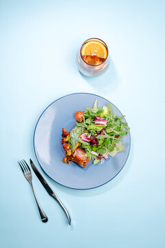 Vegetable spring roll with salad mix and teriyaki sauce