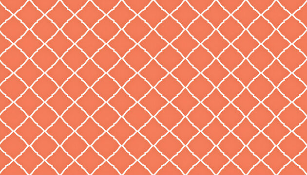 Seamless wallpaper pattern of Moroccan trellis with elegant white quatrefoil lines on soft terracotta background in clean symmetrical vector style generative AI