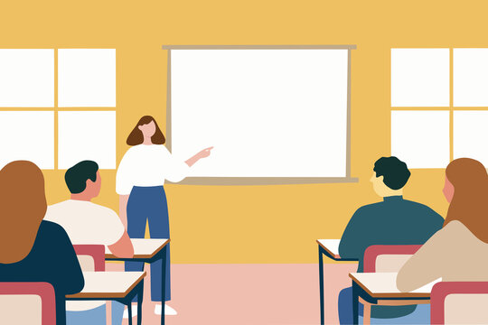 Woman teaching online class to diverse students at home