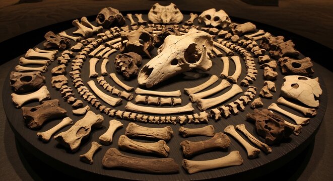 Intricate Arrangement of Animal Skulls and Bones in a Circular Pattern.