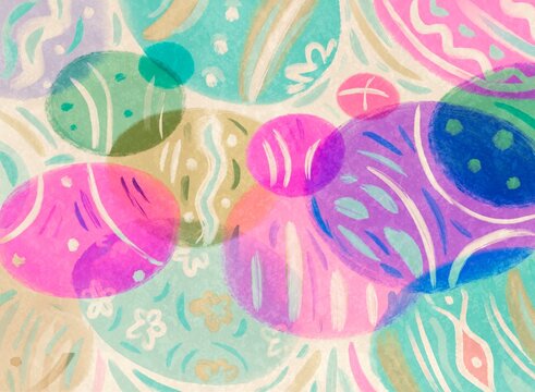 Abstract watercolor Easter eggs background in pastel tones