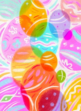 Abstract pastel Easter eggs pattern in watercolor style