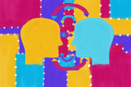 Abstract silhouettes linked by channels for data exchange