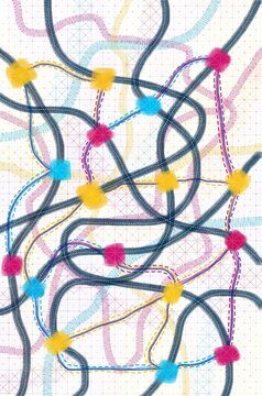 Abstract network lines and nodes for data flow map