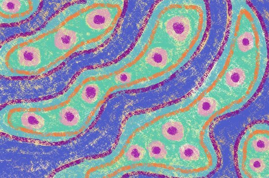 Vibrant abstract wavy pattern with textured pastel dots