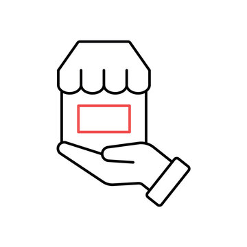 icon a small business support with hand holding a shop building, isolated against a clean background.