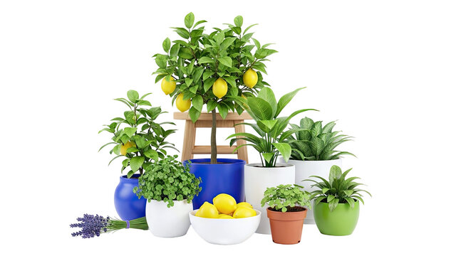 Potted Plants Display with Lemons and Lavender