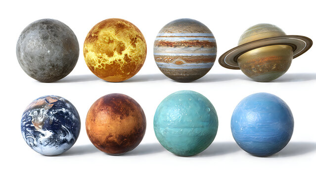 An artistic depiction of our solar system's planets showcasing their unique textures, colors, and atmospheric features in a visually striking arrangement
