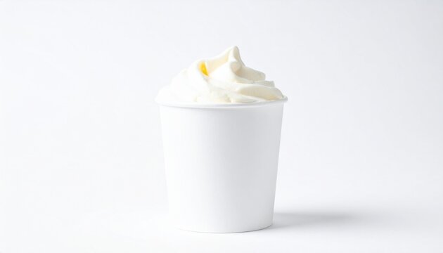 Soft ice cream in a white paper cup on a plain surface