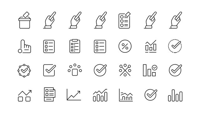 Poll and Survey Icon Set 30 Voting Feedback Data Analysis Outline Vector Collection