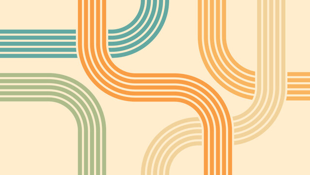 Abstract background of rainbow groovy Wavy Line design in 1970s Hippie Retro style. Vector pattern ready to use for cloth, textile, wrap and other.