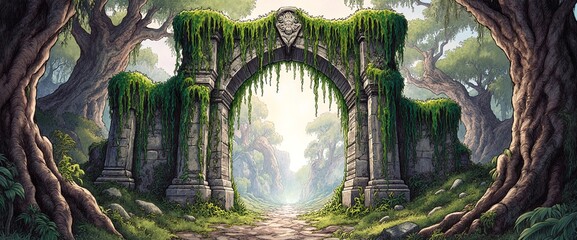 Fototapeta premium Magical portal archway covered in creepers