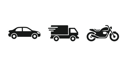 Transportation icons depicting a car truck and motorcycle silhouette © DELRUBA