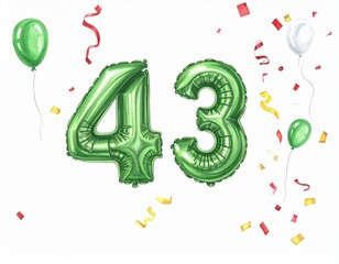 Fototapeta premium Pencil drawing of green number 43 balloon. Sketch for birthday or anniversary party