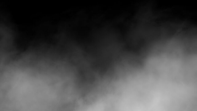 Realistic Floating White Fog on Black Background, Cinematic Atmospheric Smoke Overlay Animation
