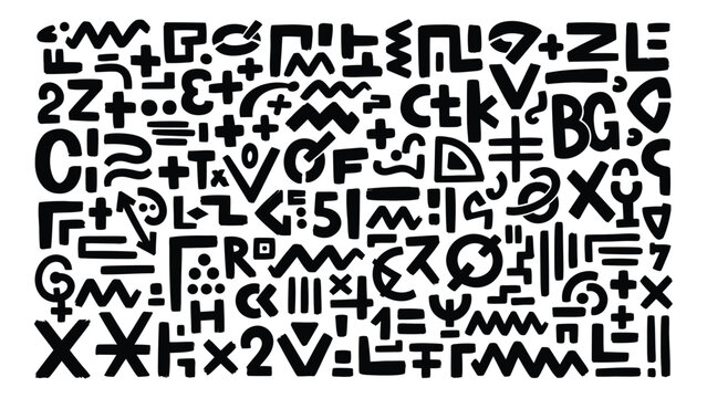 A collection of various symbols and characters in a chaotic arrangement