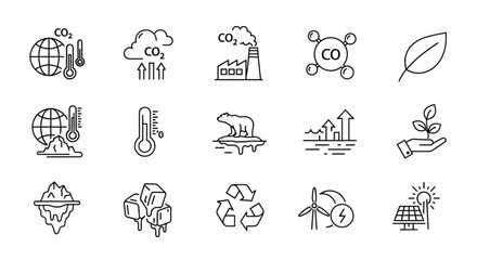 Fototapeta premium Earth Day Line Icons Bundle – Eco, Sustainability, Recycling, Green Energy & Environment Vector Set