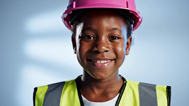 Labor day future worker child safety helmet construction dream career industry inspiration diversity workforce growth learning concept animation video