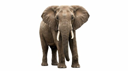 Fototapeta premium Large Gray Elephant Standing Facing Forward with Big Ears and Long Tusks
