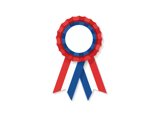 Red white and blue rosette ribbon award with a central blank circle