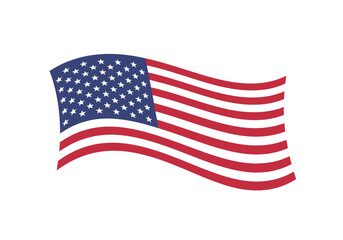 Fototapeta premium Waving American flag graphic centered on a white background