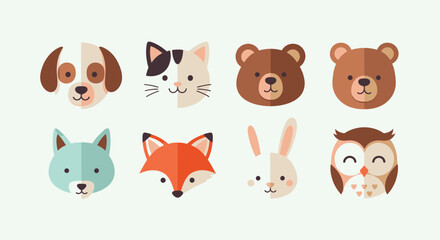 Obraz premium Cartoon Animal Faces Collection Illustration.