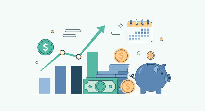 Financial Growth and Savings Illustration with Piggy Bank.