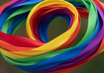 Obraz premium Colorful ribbon spiral against blurred background abstract design concept
