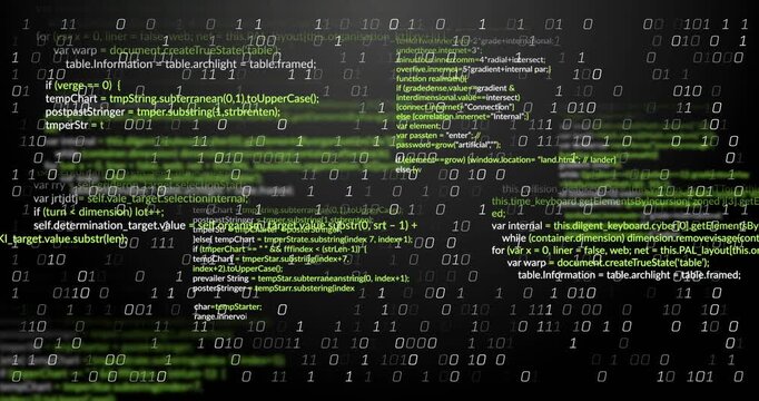 Initial pulse starting floating code and binary overlay expanding and layering to visualize data