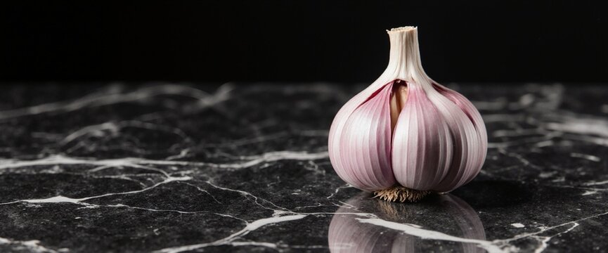 Closeup shot of garlic bulb on marble surface