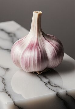 Closeup shot of garlic bulb on marble surface
