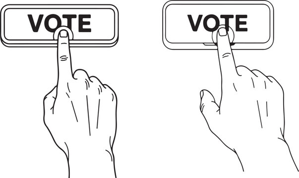 A hand pressing a vote button to cast a ballot