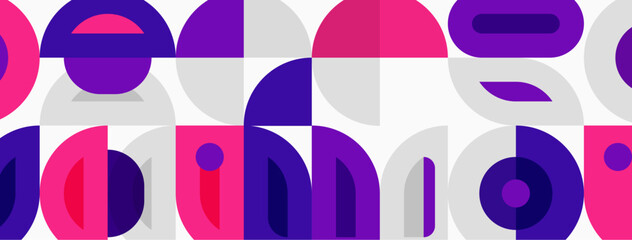Fototapeta premium Geometric pattern. Repeating shapes, pink, purple, gray colors create modern design. Minimalist aesthetic, flat illustration.