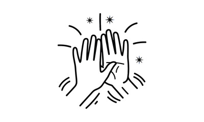 Obraz premium Hands giving high five, black and white line drawing, celebration and success concept