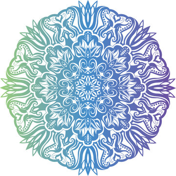 Intricate Floral Mandala Design with Blue and Purple Gradient Colors