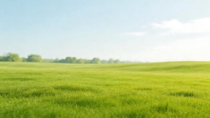 Fototapeta premium Green grassy field under blue sky