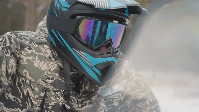 Motivated rider preps. Excited rider prepares mentally and physically for rugged terrain challenge. Focused motorcyclist gets ready to navigate difficult forest paths confidently and safely