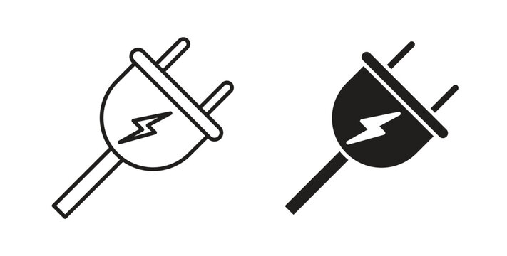 Electric plug icon in black color. Vector icons on white background