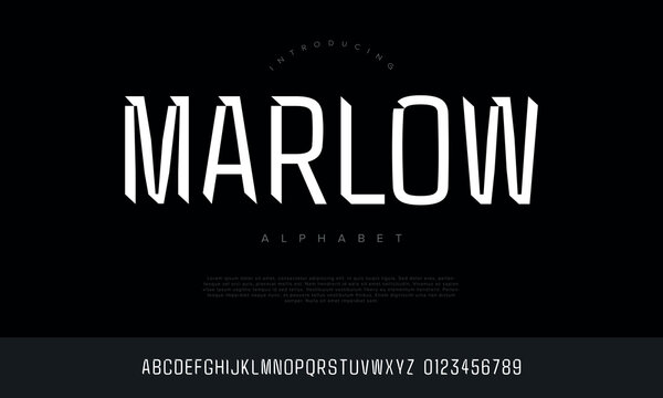 Marlow tall condensed display font narrow sharp alphabet for cinematic movie posters and modern architectural branding design