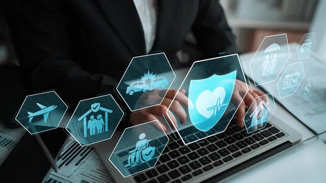 Security and insurance concept showing protection coverage for health, travel, home, car, life, and financial safety, emphasizing trust and policy assurance Marrow