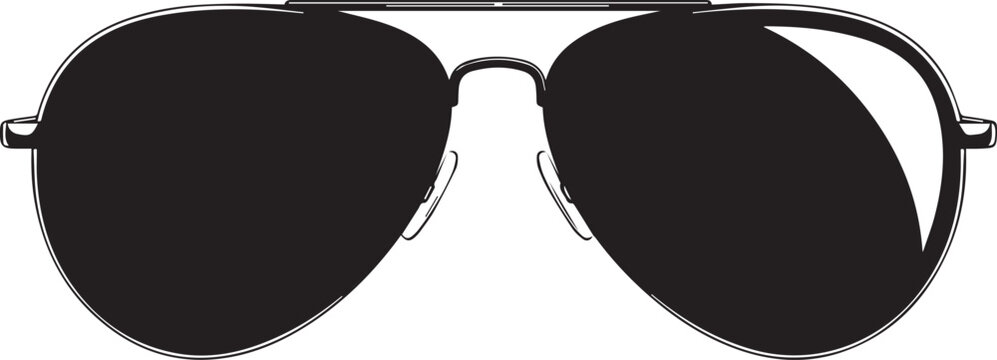 Classic metal frame aviator sunglasses with dark tinted lenses for protecting eyes against bright sunlight isolated on transparent background, Vector, illustration