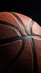 Obraz premium Close-up of a basketball with textured surface against a dark backdrop