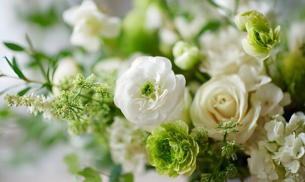 A clean, modern interpretation of white florals layered with fresh green tones and a subtle pop of chartreuse