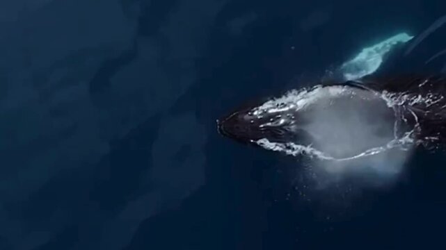 Aerial Humpback Whale Surfacing with White Pectoral Fin