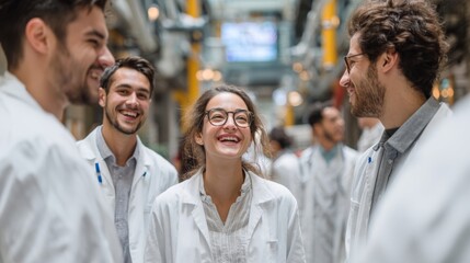 Obraz premium Group of Diverse Medical Students Engaged in Discussion in a Medical School Corridor Promoting Collaboration and Learning in Healthcare Education