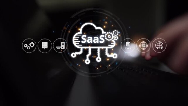 Visual representation of SaaS showing infrastructure, SaaS deployment, SaaS platform features, and SaaS integration model in digital environment. Muxer