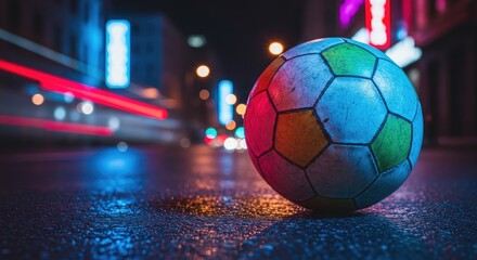 Colorful Soccer Ball on City Street.